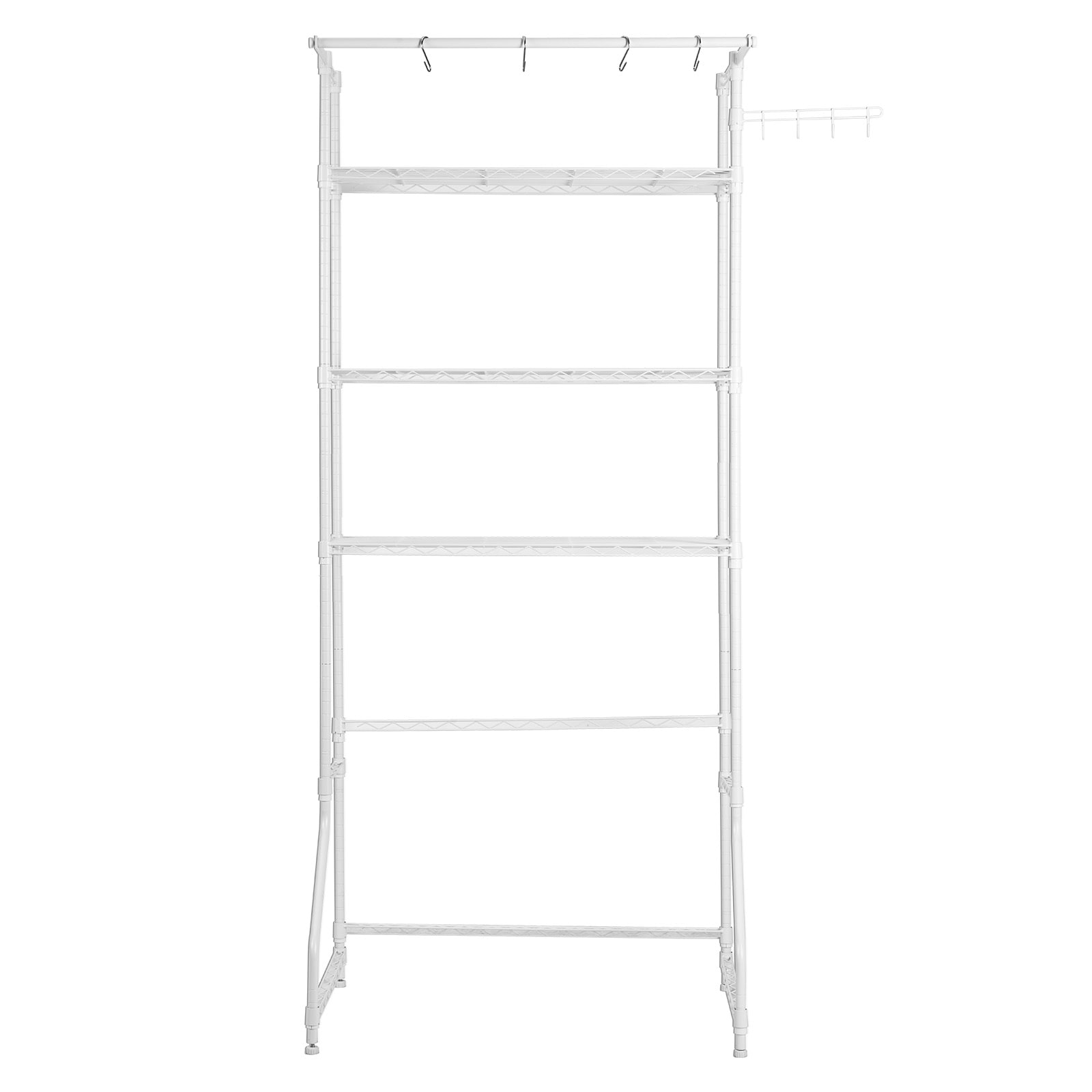 Over The Washer And Dryer Storage Shelf, 3 Tier Laundry Room Drying Rack With Hanger Rod And Hooks, Adjustable Over Washer And Dryer Shelves, Laundry Room Shelf Storage Space Saver, White_voghion.com